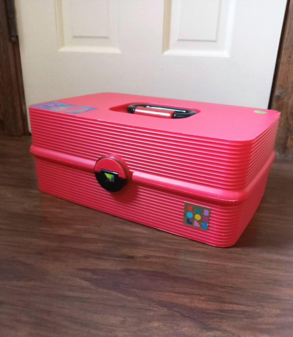 Vintage Caboodle Two Carat Jewelry Organizer Case with Mirror, Pink and Black